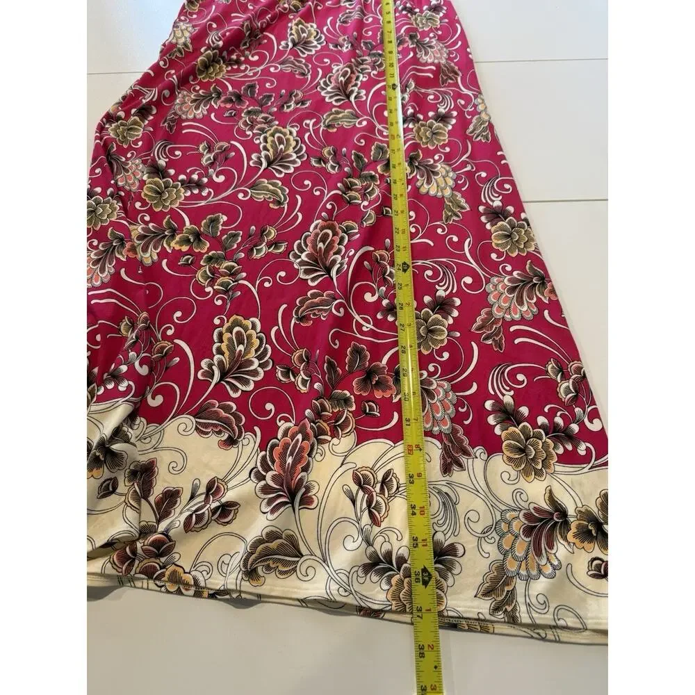 Chico's Floral A-Line Maxi Skirt Womens 0 S 4-6 Magenta‎ Stretchy Pockets Mature